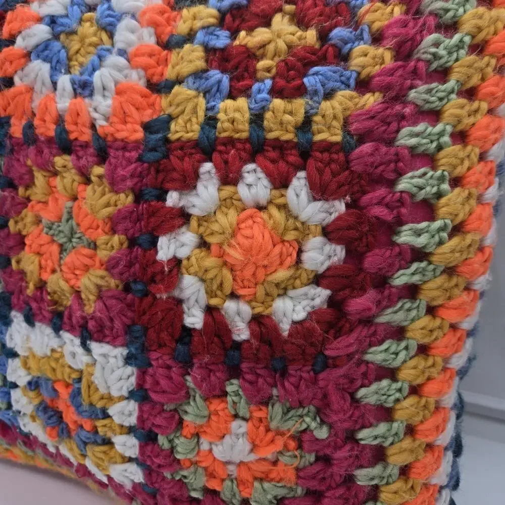 Shabby Chic Crochet Granny Square Throw Pillow 18x18